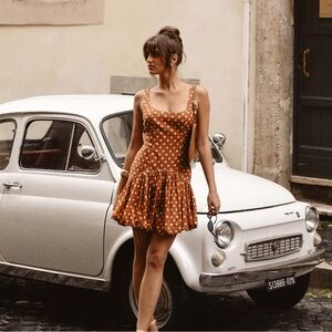 NEW Hutch Lowry Polka Dot Bubble Hem Mini Dress in Copper Dots size 18W $249